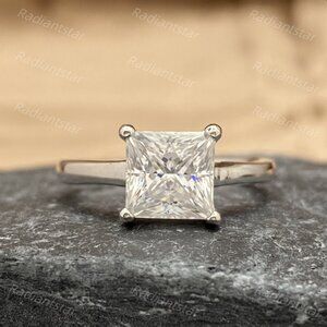 Certified 2 ct.  t.w Princess Cut Silver Princess Cut  Moissanite Ring